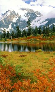 Превью обои mount shuksan, вашингтон, парк, озеро, гора, осень