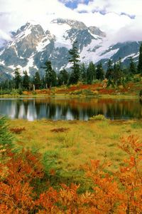 Превью обои mount shuksan, вашингтон, парк, озеро, гора, осень