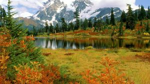 Превью обои mount shuksan, вашингтон, парк, озеро, гора, осень