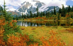 Превью обои mount shuksan, вашингтон, парк, озеро, гора, осень