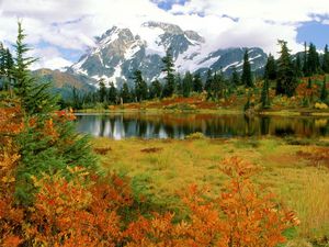 Превью обои mount shuksan, вашингтон, парк, озеро, гора, осень