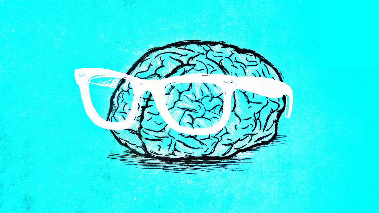 Обои мозг, очки, арт, извилины