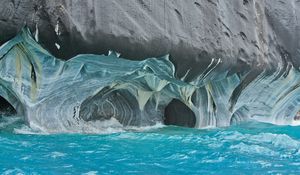 Превью обои мраморные пещеры чиле-чико, чили, пещеры, вода