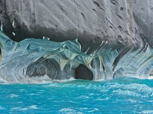 Превью обои мраморные пещеры чиле-чико, чили, пещеры, вода