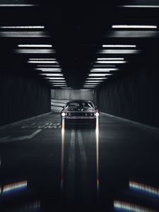 Превью обои mustang, автомобиль, черный, дорога, тоннель