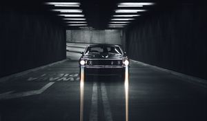 Превью обои mustang, автомобиль, черный, дорога, тоннель