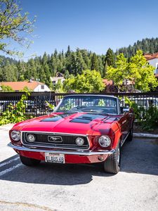 Превью обои mustang, автомобиль, ретро, вид спереди, фары