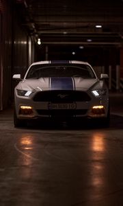 Превью обои mustang gt, mustang, спорткар, автомобиль, вид спереди, фары