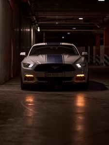 Превью обои mustang gt, mustang, спорткар, автомобиль, вид спереди, фары