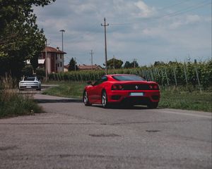 Превью обои mustang, машина, спорткар, вид сзади, красный