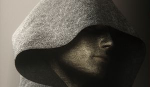 Превью обои мужчина, лицо, капюшон, арт