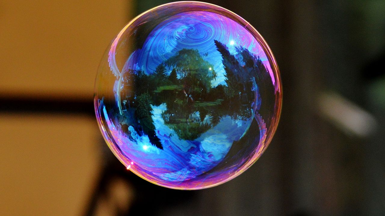Обои мыльный пузырь, красочный, шар, отражение