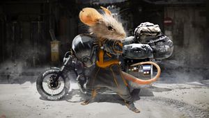 Превью обои мышь, мотоциклист, мотоцикл, шлем