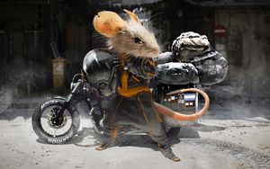 Превью обои мышь, мотоциклист, мотоцикл, шлем