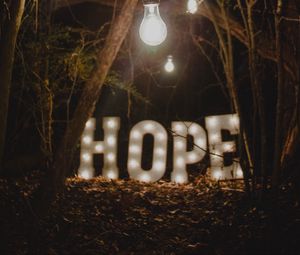 Превью обои надежда, слова, лампа, лес