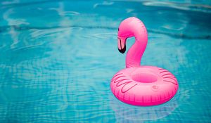 Превью обои надувной круг, фламинго, бассейн, вода, волны