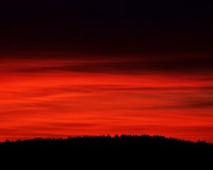 Превью обои небо, красный, горизонт, деревья
