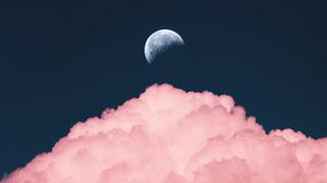 Превью обои небо, луна, облако, розовый