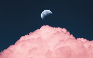 Превью обои небо, луна, облако, розовый