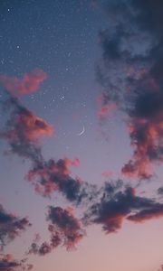 Превью обои небо, облака, луна, звезды, ночь