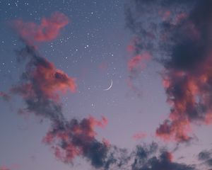 Превью обои небо, облака, луна, звезды, ночь