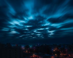 Превью обои небо, облака, ночь, город