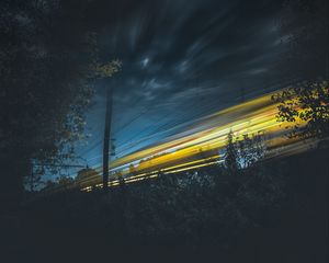 Превью обои небо, свет, железная дорога, ночь