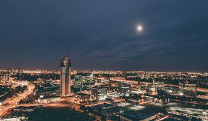 Превью обои небоскреб, строительство, здания, огни, ночь, город