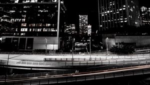 Превью обои небоскребы, дорога, транспортная развязка, ночь, огни, городской