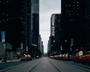 Превью обои небоскребы, город, дорога, автомобили