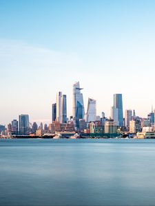 Превью обои небоскребы, море, пристань, город