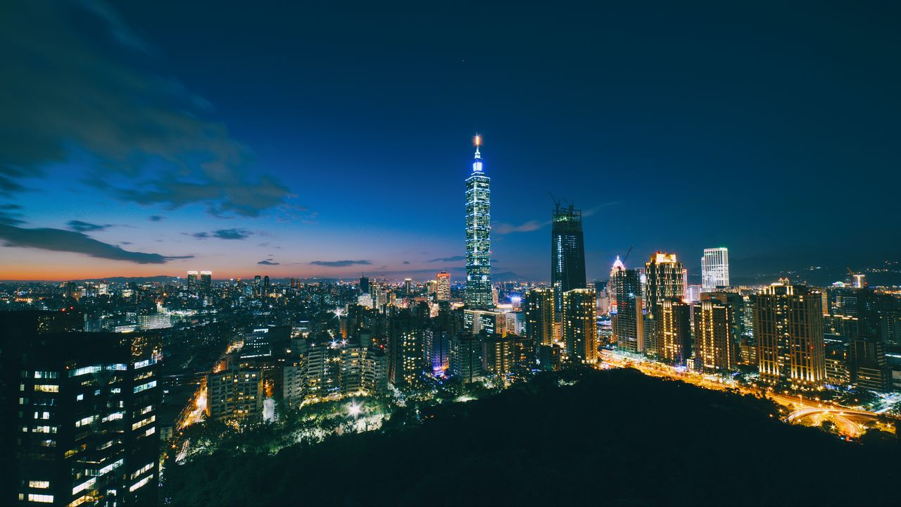 Обои небоскребы, ночной город, вид сверху, архитектура, тайбэй, тайвань, китай