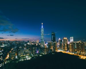Превью обои небоскребы, ночной город, вид сверху, архитектура, тайбэй, тайвань, китай