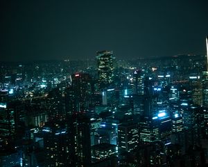 Превью обои небоскребы, огни, ночь, город, здания