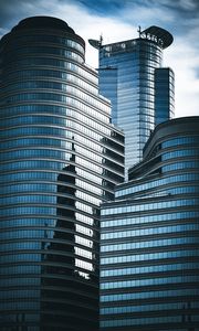 Превью обои небоскребы, окна, зеркальный, облака, небо, город