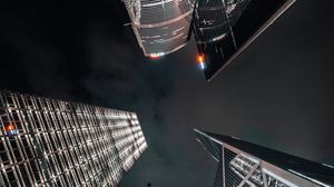 Превью обои небоскребы, вид снизу, архитектура, ночь, темный