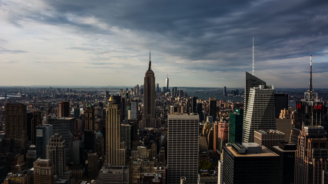 Обои небоскребы, вид сверху, архитектура, здания, манхэттен, нью-йорк, сша