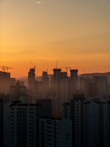 Превью обои небоскребы, здания, архитектура, закат, небо