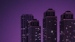 Превью обои небоскребы, здания, город, ночь, темный, фиолетовый