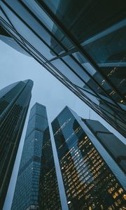 Превью обои небоскребы, здания, вид снизу, вечер