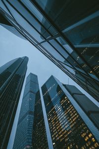 Превью обои небоскребы, здания, вид снизу, вечер
