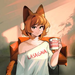 Превью обои неко, девушка, улыбка, утро, аниме