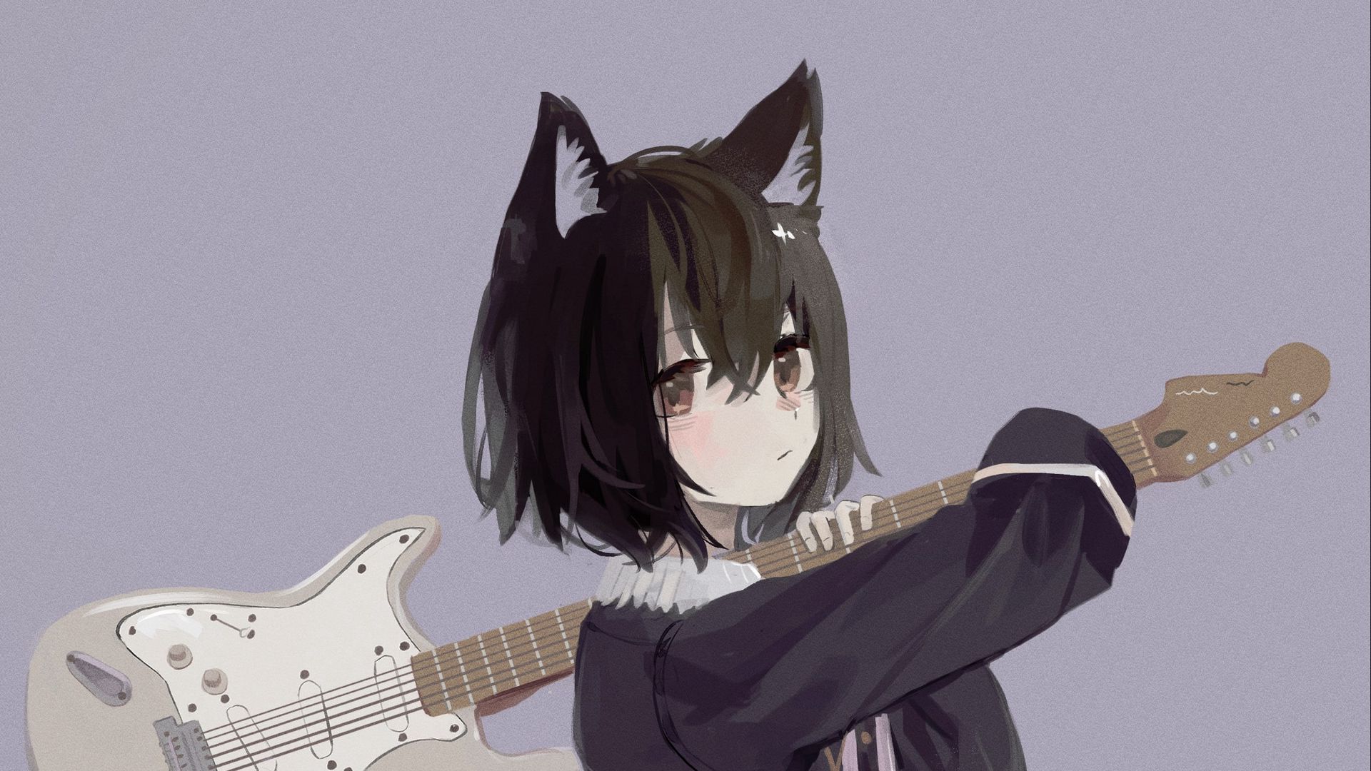 Кот с гитарой аниме