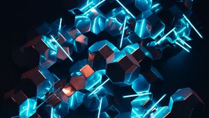 Превью обои неон, формы, темный, свечение