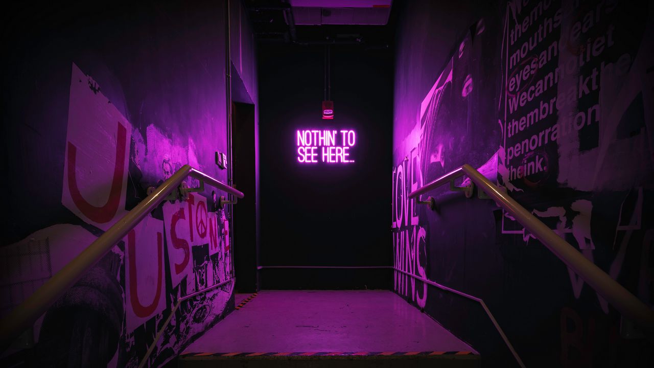 Обои неон, надпись, стена, фиолетовый, подсветка