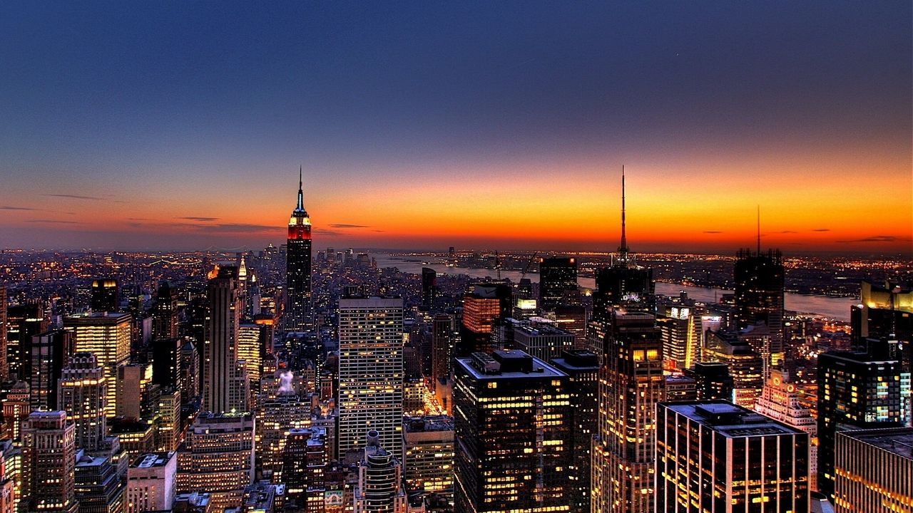 Обои new york, здания, город, небоскребы, вечер, нью-йорк