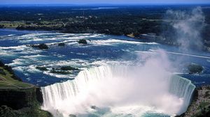 Превью обои ниагарский водопад, туман, вода, высота, поток, люди