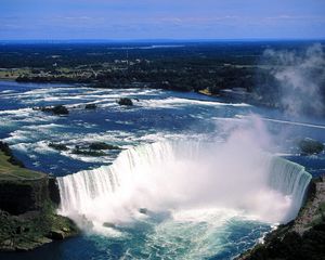Превью обои ниагарский водопад, туман, вода, высота, поток, люди