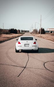 Превью обои nissan 350z, nissan, спорткар, вид сзади, белый