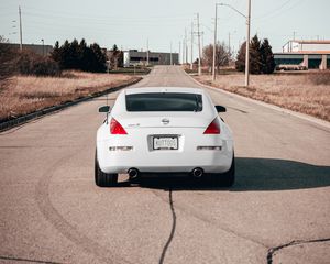Превью обои nissan 350z, nissan, спорткар, вид сзади, белый